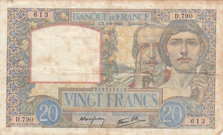 France 20 Francs Science et Travail - 01-08-1940 Série D.790 - TB