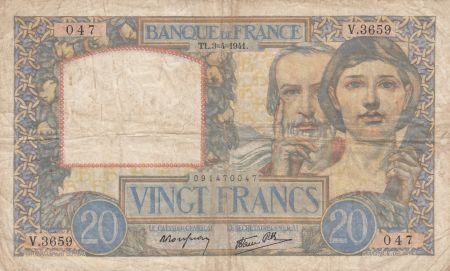 France 20 Francs Science et Travail - 03-04-1941 Série V.3659