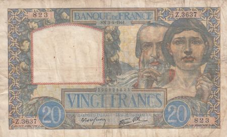 France 20 Francs Science et Travail - 03-04-1941 Série Z.3637- TTB