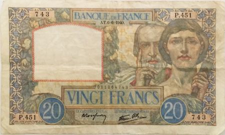 France 20 Francs Science et Travail - 06-06-1940 Série P.451 - TTB