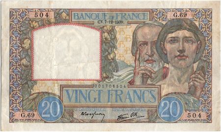 France 20 Francs Science et Travail - 07-12-1939 Série G.69