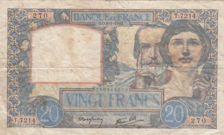 France 20 Francs Science et Travail - 08-01-1942 Série T.7214 - DATE RARE