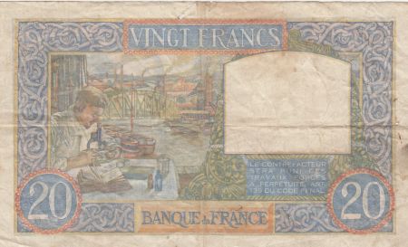 France 20 Francs Science et Travail - 08-01-1942 Série T.7214 - DATE RARE