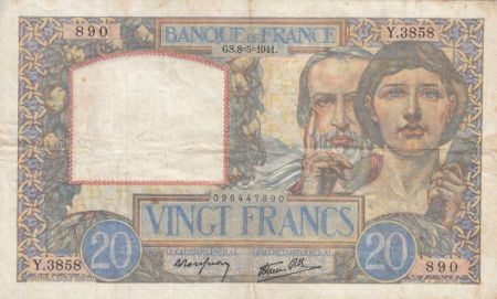 France 20 Francs Science et Travail - 08-05-1941 Série Y.3858 - TB+