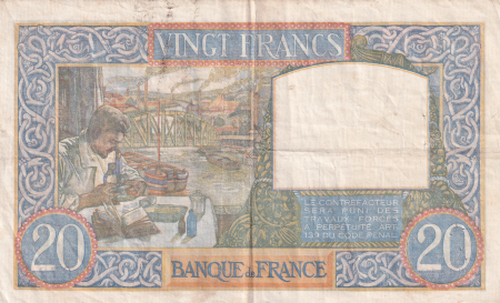 France 20 Francs Science et Travail - 11-06-1941 - Série V.4412