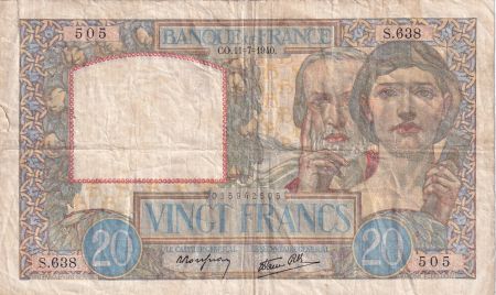 France 20 Francs Science et Travail - 11-07-1940 - Série S.638 - TB+