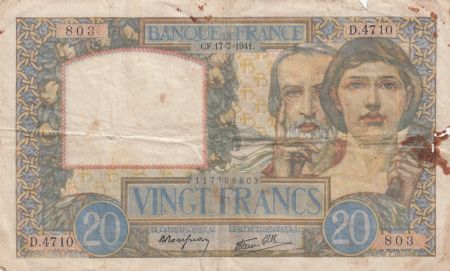 France 20 Francs Science et Travail - 17-07-1941 Série D.4710 - TB