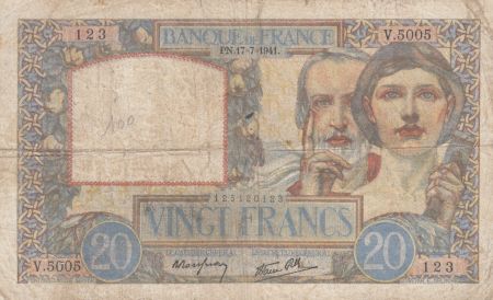France 20 Francs Science et Travail - 17-07-1941 Série V.5005 - TB