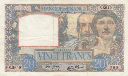 France 20 Francs Science et Travail - 18-09-1941 Série S.5949 - TTB