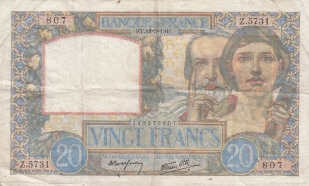 France 20 Francs Science et Travail - 18-09-1941 Série Z.5731 - TTB