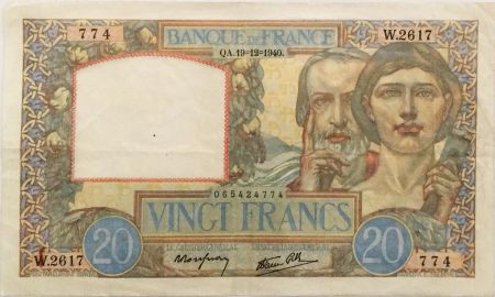 France 20 Francs Science et Travail - 19-12-1940 Série W.2617 - TTB