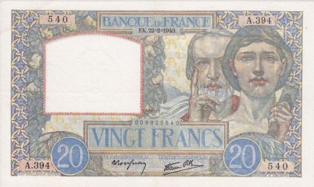 France 20 Francs Science et Travail - 22-02-1940 Série A.394