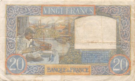 France 20 Francs Science et Travail - 28-08-1941 Série P.5569 - TTB