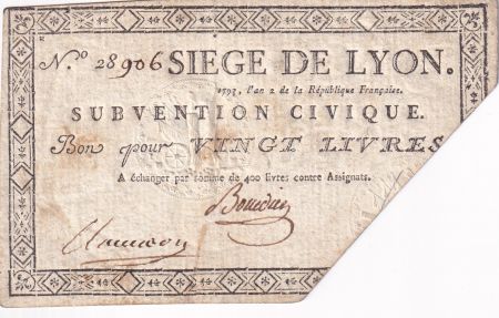 France 20 Livres Siège de Lyon - Août 1793 - n° 28906