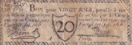 France 20 Sols -Paris Compagnie de Commission - Rue des Bons-enfants - 1792 - TB