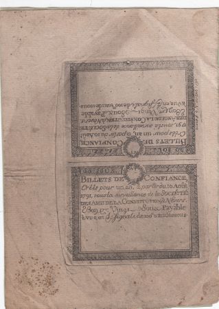 France 20 Sous - Billet de confiance - 1791 Essai Spécimen - Nevers - Planche de 2