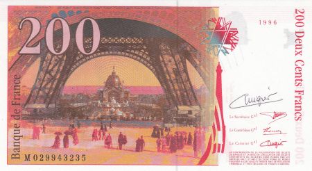 France 200 Francs - Eiffel - 1996 - Signé par C. Vigier (Caissier Général)