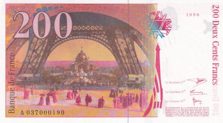 France 200 Francs - Gustave Eiffel - Tour Eiffel - 1996 - Série A.037 - 190ème billet pour cette signature - F.75.03A1
