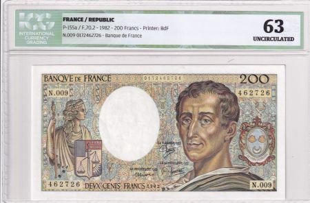 France 200 Francs - Montesquieu - 1982 - Série N.009 - ICG 63UNC