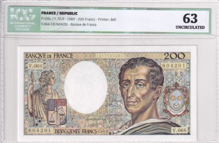 France 200 Francs - Montesquieu - 1989 - Série V.066 - ICG 63UNC