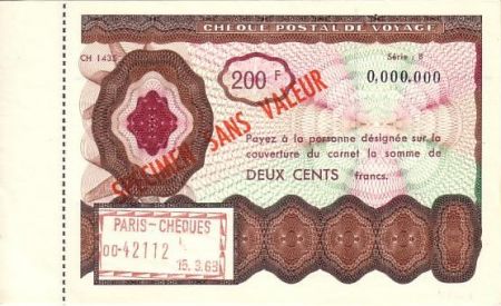 France 200 Francs Chèque Postal de Voyage - Spécimen