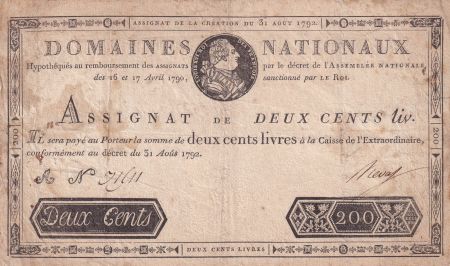France 200 Livres Louis XVI - 31-08-1792 - Siérie A