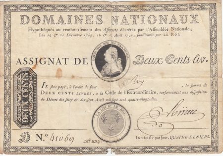 France 200 Livres Louis XVI - Décembre 1789 et Avril 1790 - Lettre D