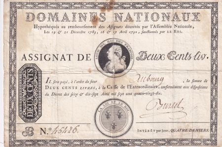 France 200 Livres Louis XVI - Décembre 1789 et Avril 1790 - Série B 45426