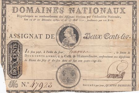 France 200 Livres Louis XVI - sans coupons -  Avril 1790 - Série M - 47923
