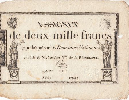 France 2000 Francs 18 Nivose An III - 7.1.1795 - Sign. Preux