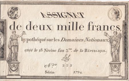 France 2000 Francs 18 Nivose An III - 7.1.1795 - Sign. Sal - PSUP