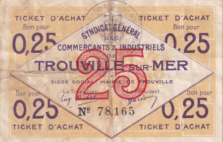 France 25 Centimes  - Syndicat Général des Commerçants & Industriels - Trouville-sur-Mer - 1920 - P.14-09