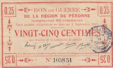 France 25 centimes - Bon de guerre de Péronne - 1915