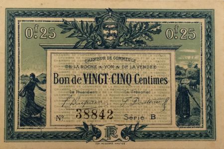 France 25 Centimes - Chambre de Commerce de La Roche-sur-Yon 1916 - TTB