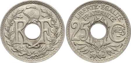 France 25 Centimes, Lindauer - 1914 - Cmes soulignés