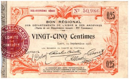 France 25 Centimes Laon Régional - 18ème série - 1915