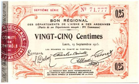France 25 Centimes Laon Régional - 7ème série - 1915