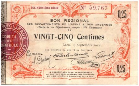 France 25 Centimes Laon Régional - 9ème série - 1916