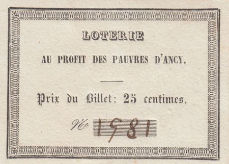 France 25 Centimes Loterie au Profit des Pauvres d\'Ancy - 1890 - p.Neuf