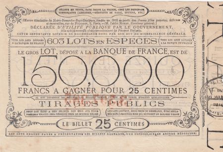 France 25 Centimes Loterie de Bienfaisance Générale des Enfants Pauvres  - 1886 - TTB - Chateauroux