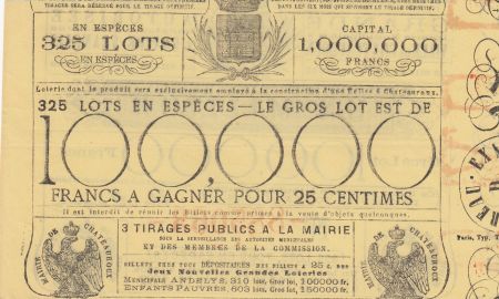 France 25 Centimes Loterie de Chatearoux - 1868 - TTB - 2nde ex