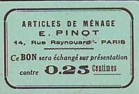 France 25 Centimes Paris Articles de ménage E PINOT