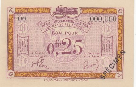 France 25 Centimes Régie des chemins de Fer - 1923 - Spécimen Série OO