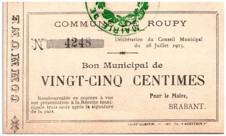 France 25 Centimes Roupy Commune - N4248 - 1915