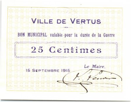 France 25 Centimes Vertus Ville - 1915
