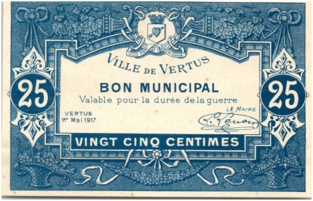 France 25 Centimes Vertus Ville - 1917