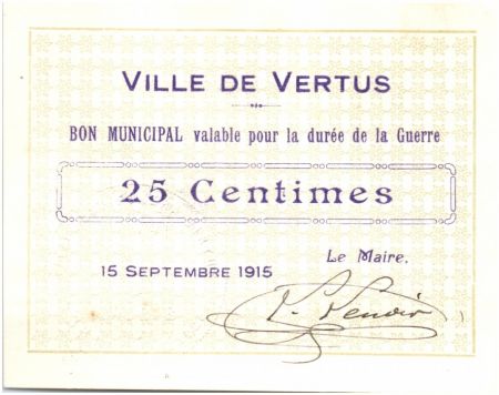 France 25 Centimes Vertus Ville 1915