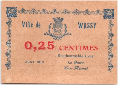 France 25 Centimes Wassy Ville - 1917