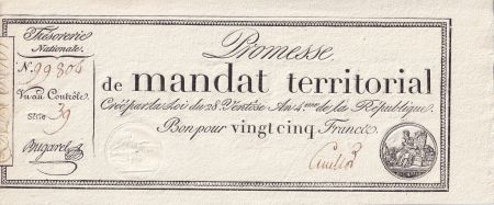 France 25 Francs - Mandat Territorial - 1796 - Série 39 - L.196