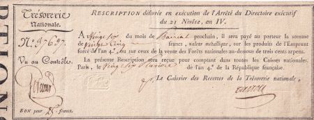 France 25 Francs - Rescription - 21 Nivôse An IV - 37697